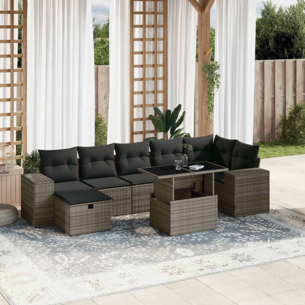 sofasæt til haven 8 dele med hynder polyrattan grå