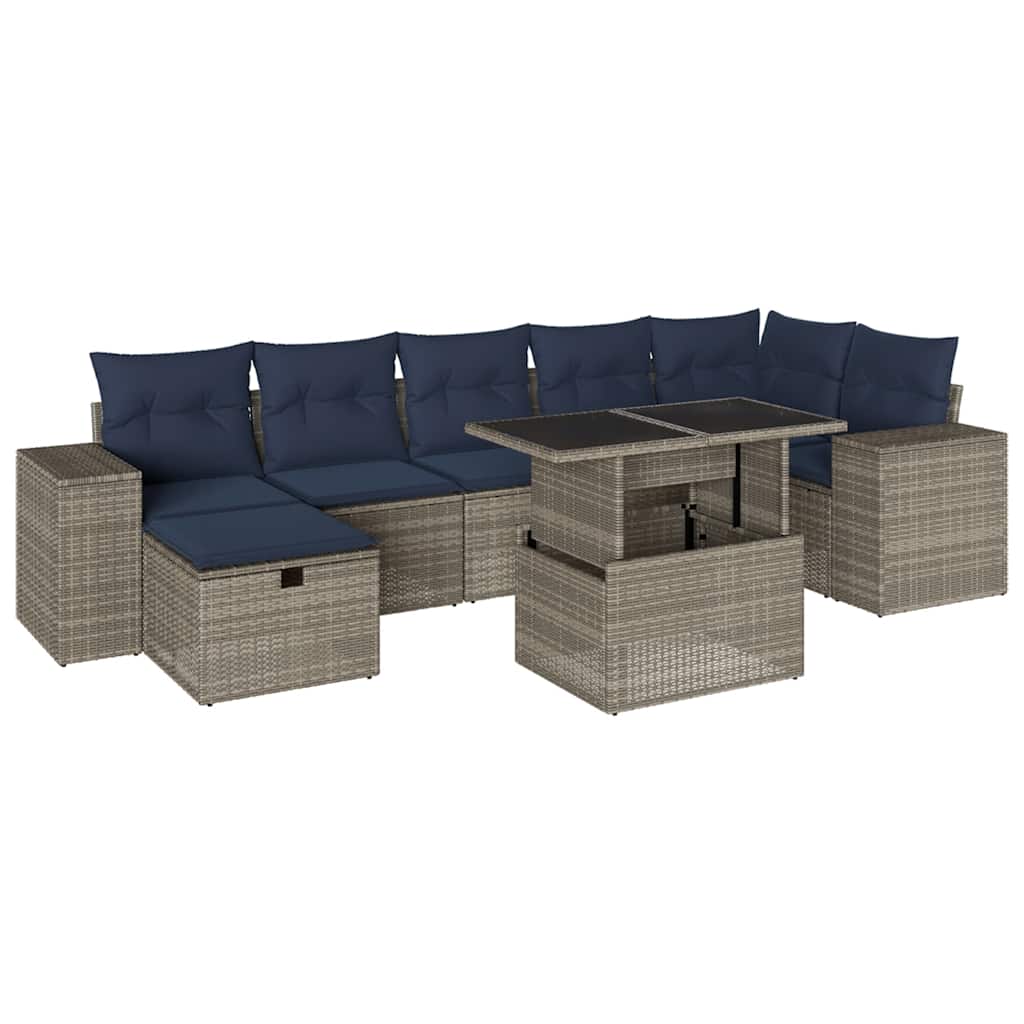 havesofasæt med 8 hynder grå polyrattan