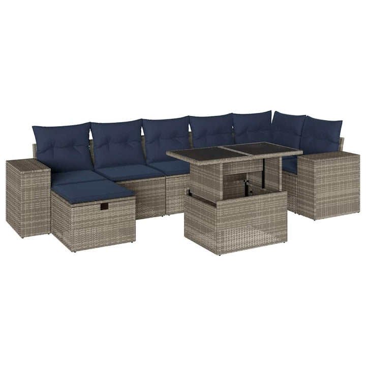 havesofasæt med 8 hynder grå polyrattan