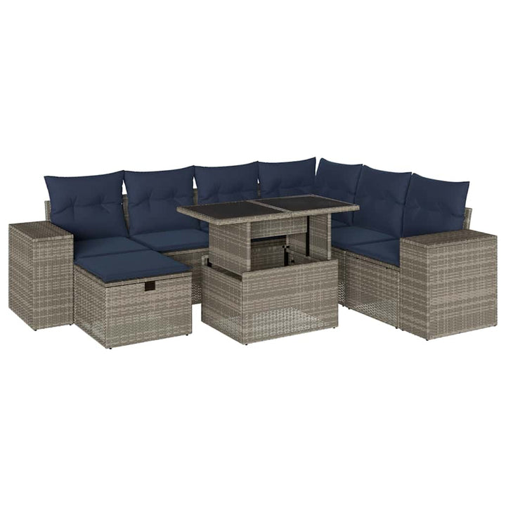 havesofasæt med 8 hynder grå polyrattan