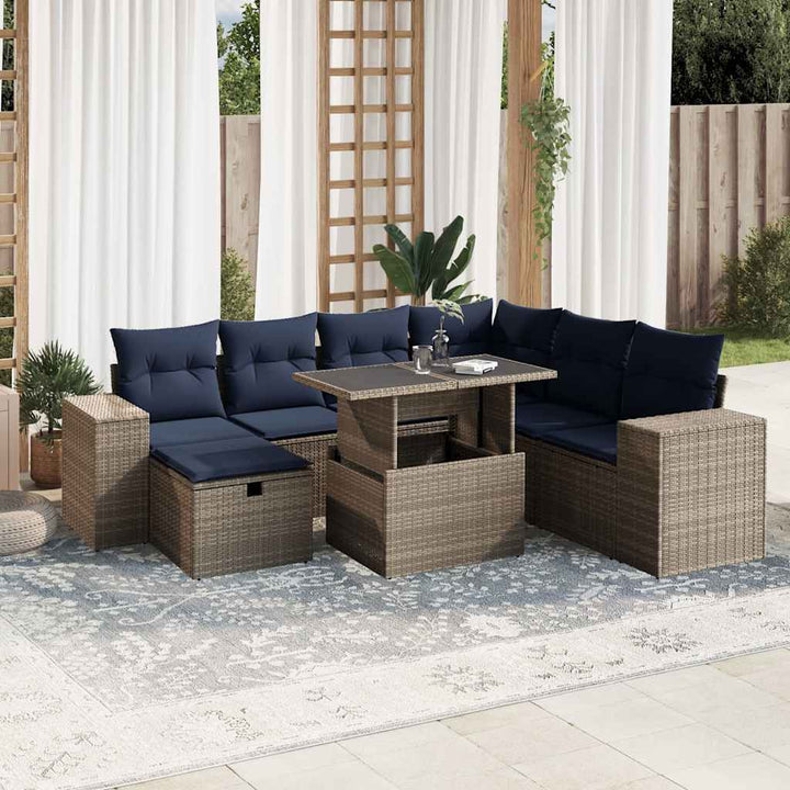 havesofasæt med 8 hynder grå polyrattan