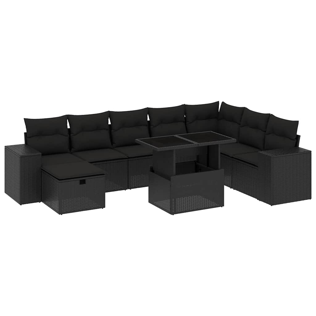 sofasæt til haven 9 dele med hynder polyrattan sort