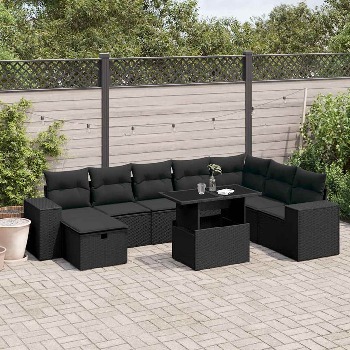 sofasæt til haven 9 dele med hynder polyrattan sort