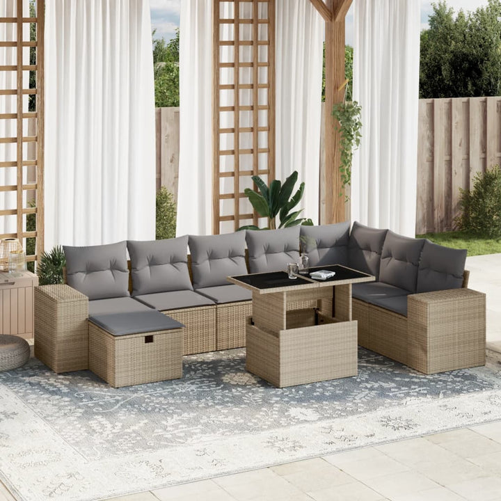 sofasæt til haven 9 dele med hynder polyrattan beige