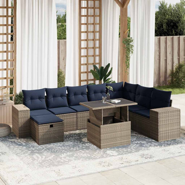havesofasæt med 9 dele og hynder grå polyrattan