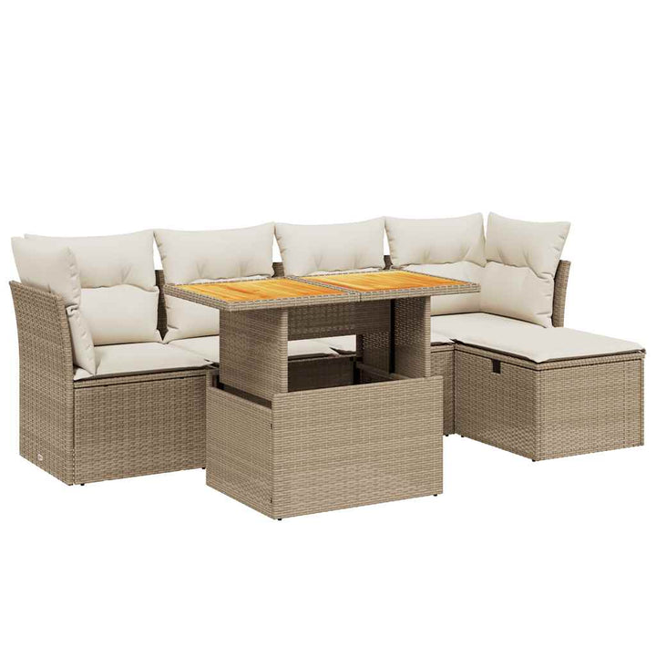 sofasæt til haven 6 dele med hynder polyrattan beige