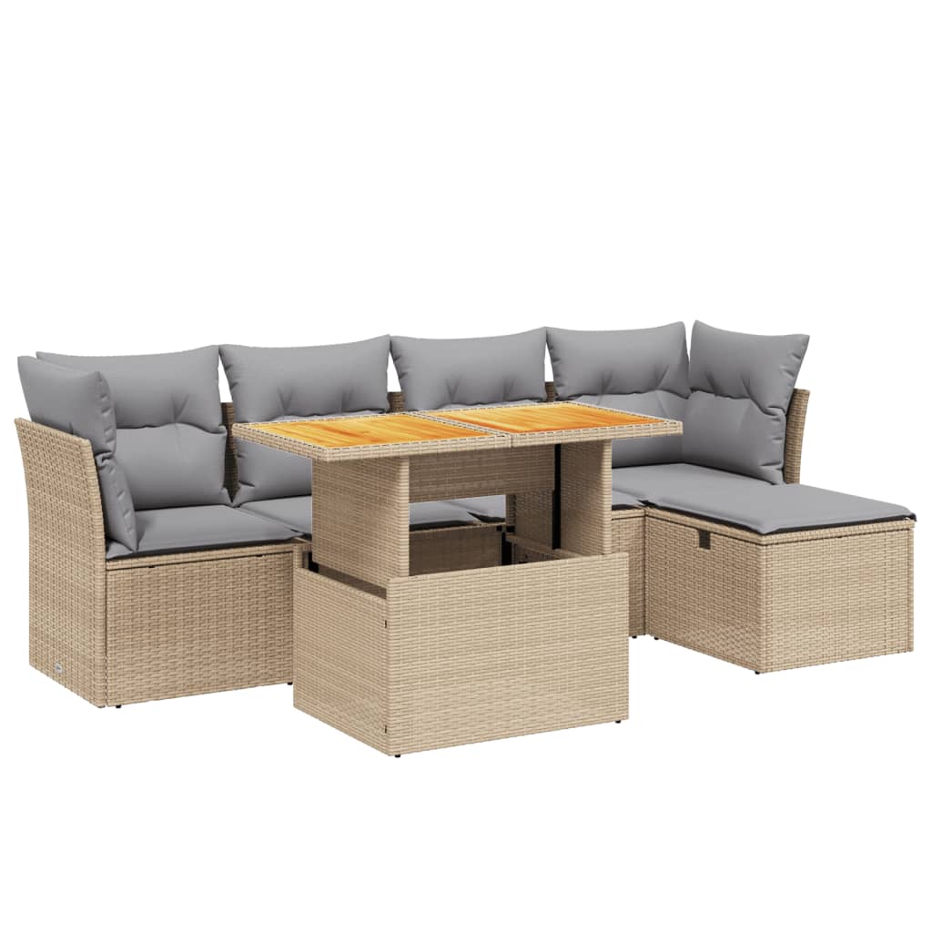 sofasæt til haven 6 dele med hynder polyrattan beige