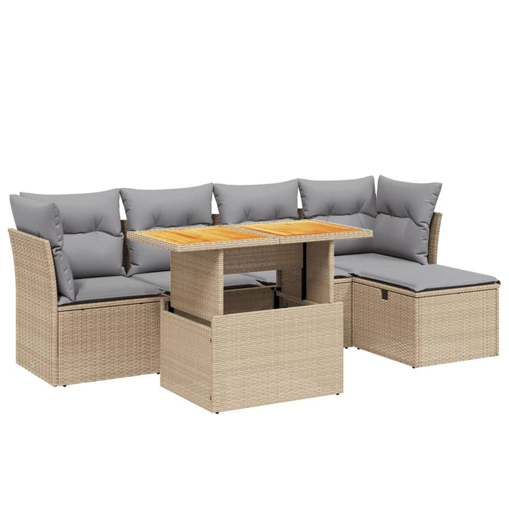 sofasæt til haven 6 dele med hynder polyrattan beige