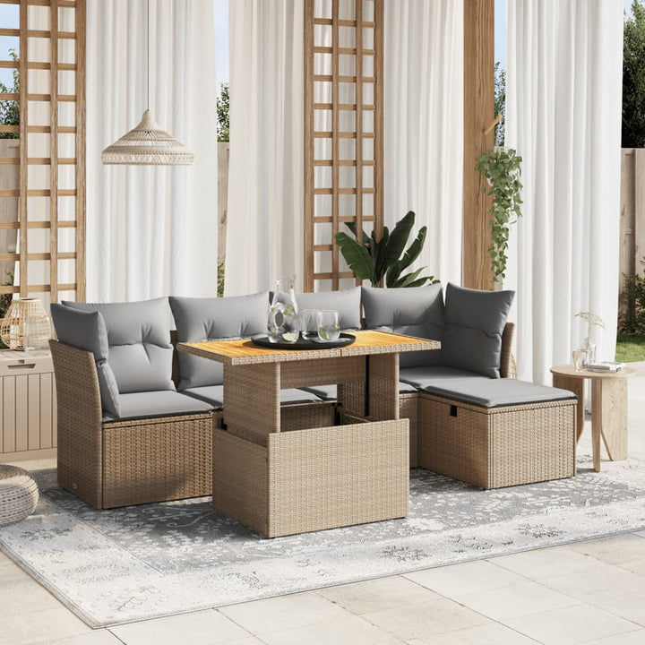 sofasæt til haven 6 dele med hynder polyrattan beige