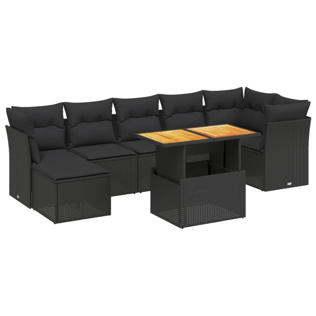 sofasæt til haven 8 dele med hynder polyrattan sort