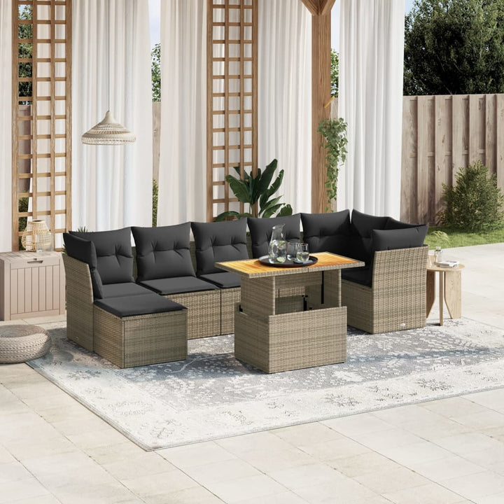 sofasæt til haven 8 dele med hynder polyrattan grå
