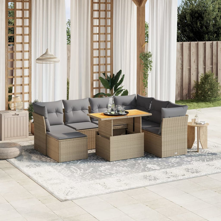 sofasæt til haven 8 dele med hynder polyrattan beige