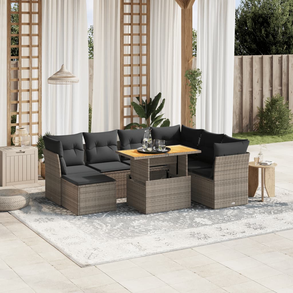 sofasæt til haven 8 dele med hynder polyrattan grå