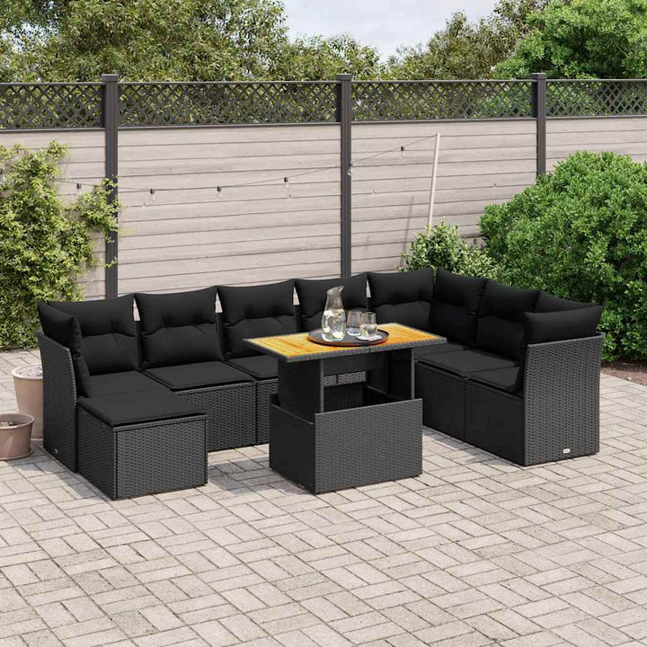 sofasæt til haven 9 dele med hynder polyrattan sort