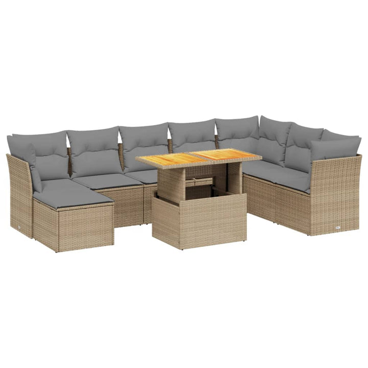 sofasæt til haven 9 dele med hynder polyrattan beige