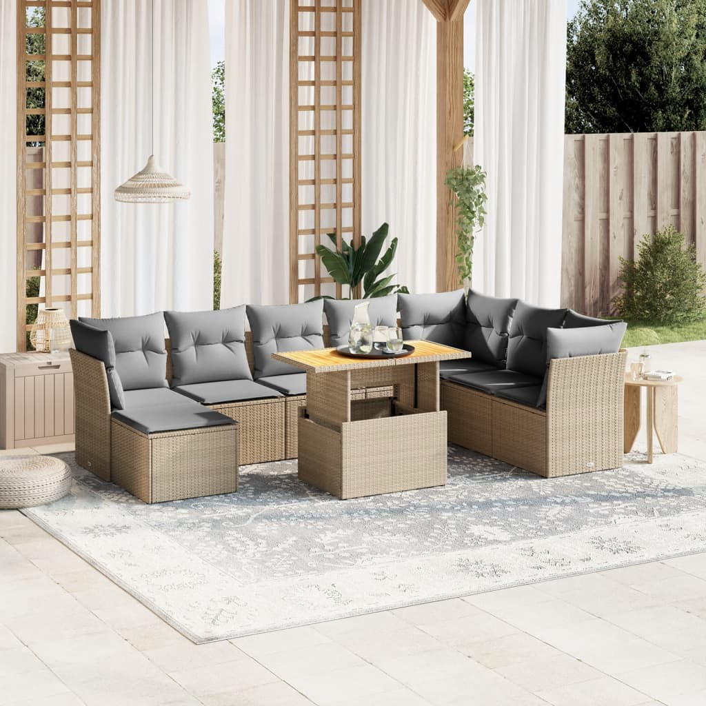 sofasæt til haven 9 dele med hynder polyrattan beige