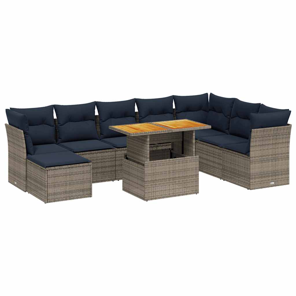 sofasæt til haven 9 dele med hynder polyrattan grå