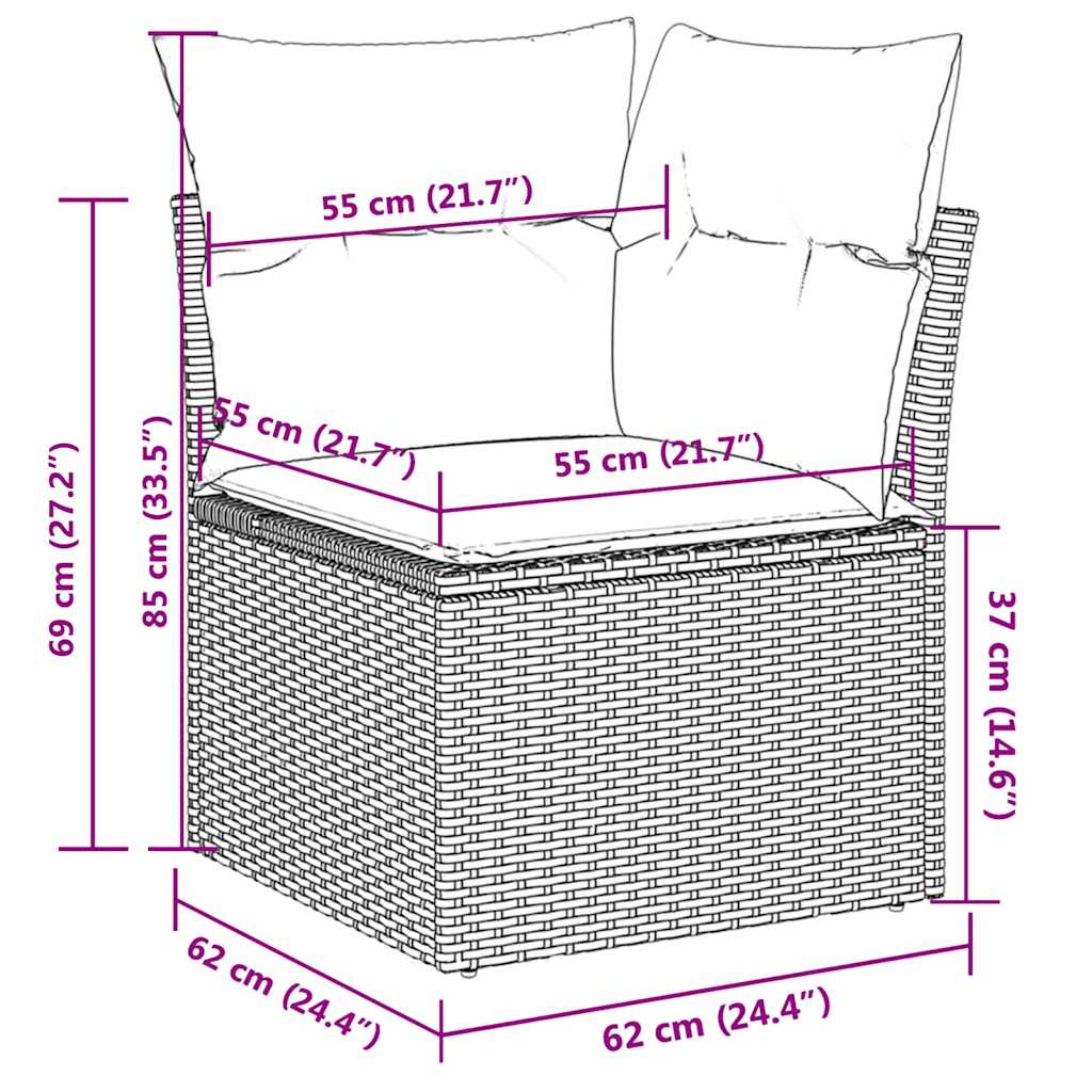 sofasæt til haven 9 dele med hynder polyrattan grå
