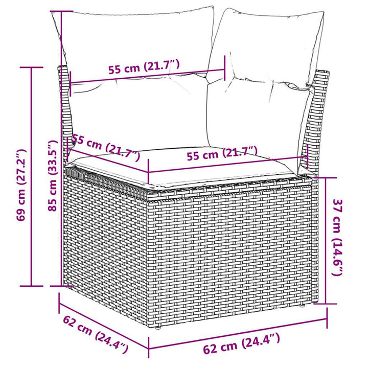 sofasæt til haven 9 dele med hynder polyrattan grå