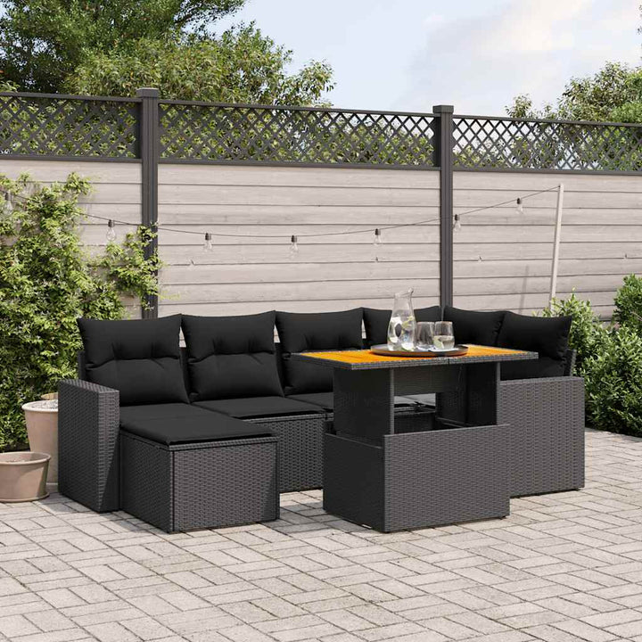 sofasæt til haven 7 dele med hynder polyrattan sort