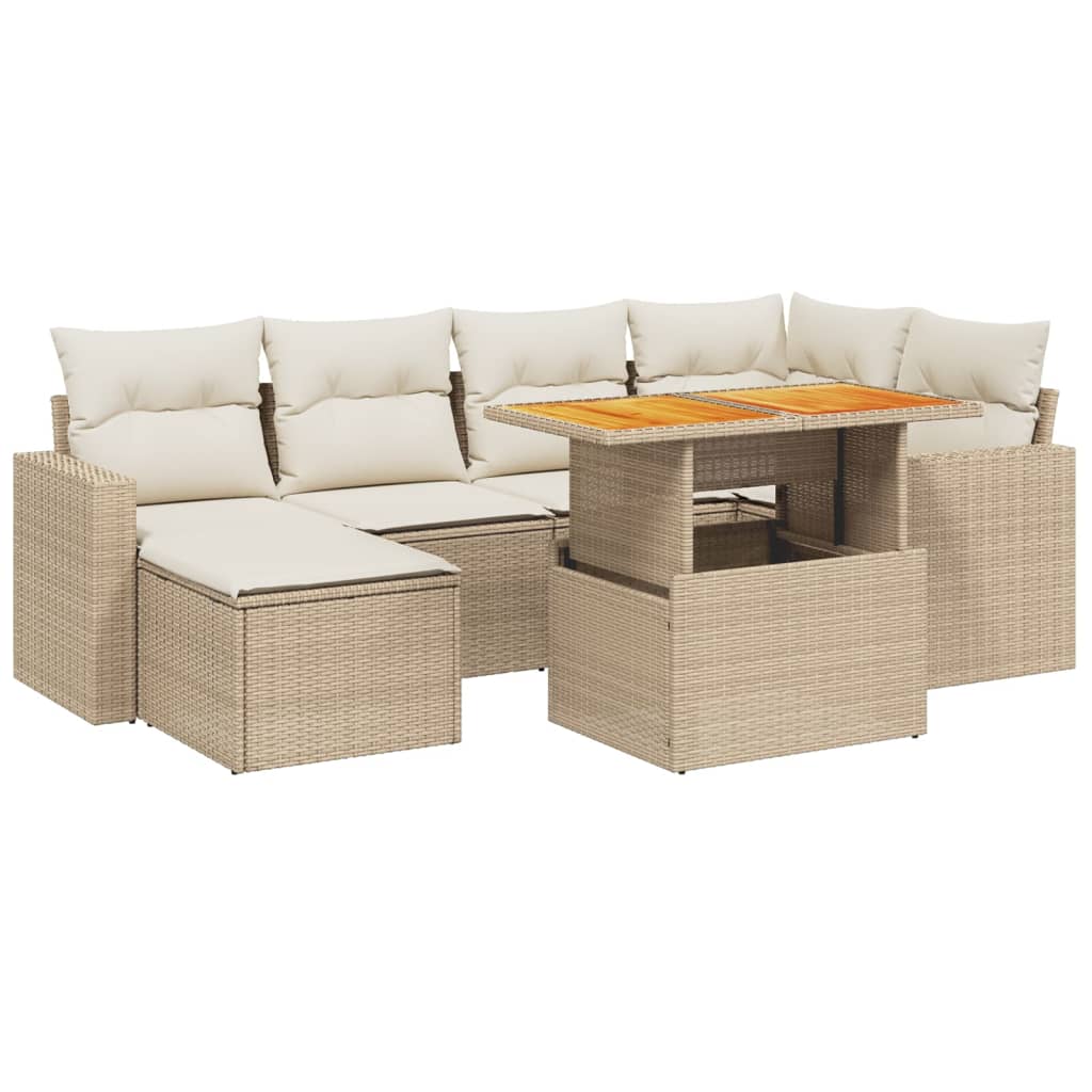 sofasæt til haven 7 dele med hynder polyrattan beige