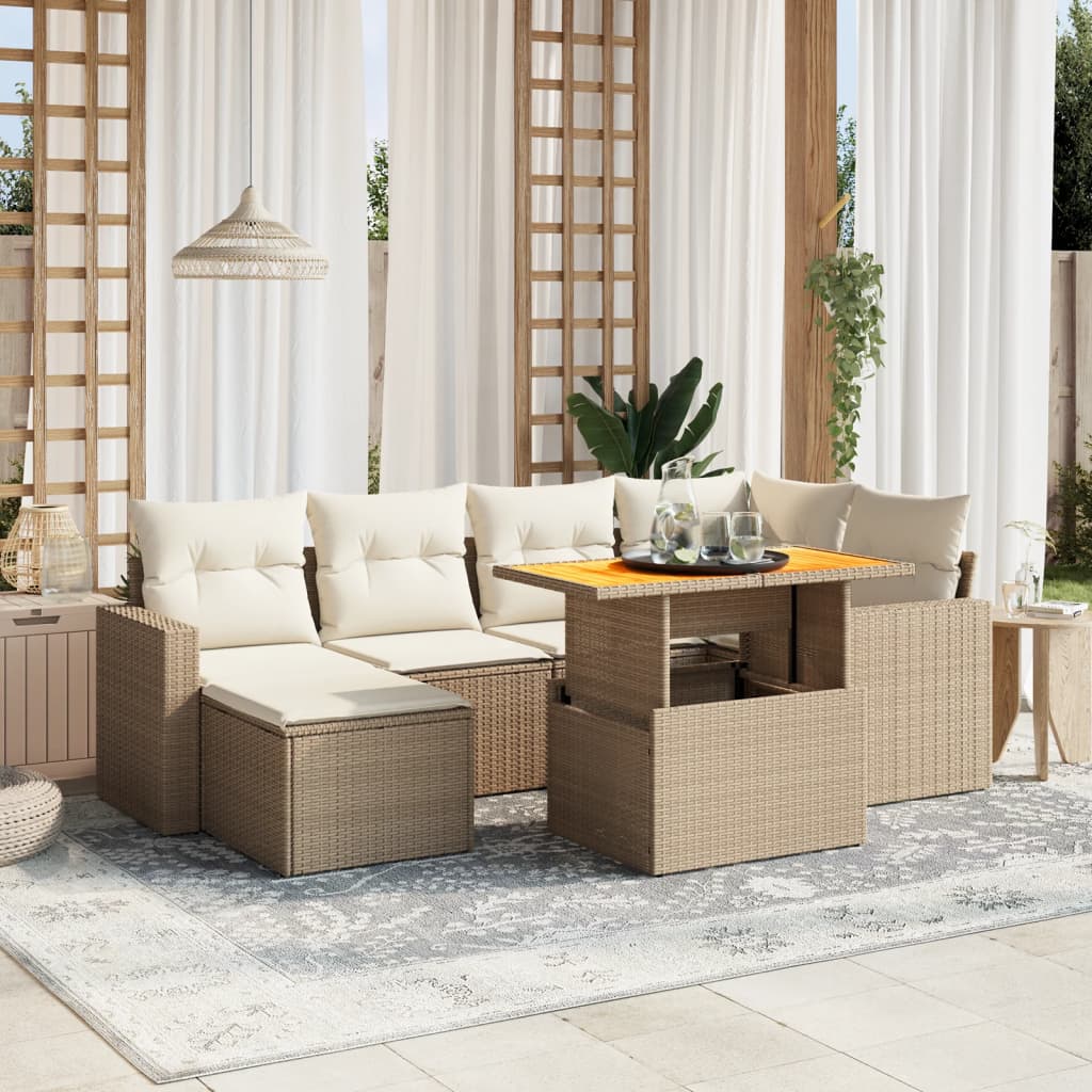 sofasæt til haven 7 dele med hynder polyrattan beige
