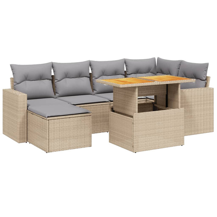 sofasæt til haven 7 dele med hynder polyrattan beige