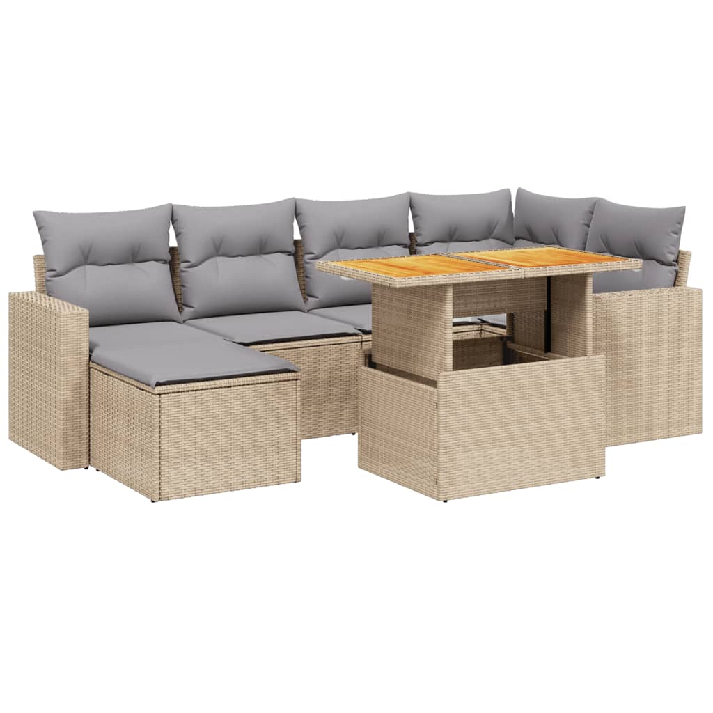 sofasæt til haven 7 dele med hynder polyrattan beige