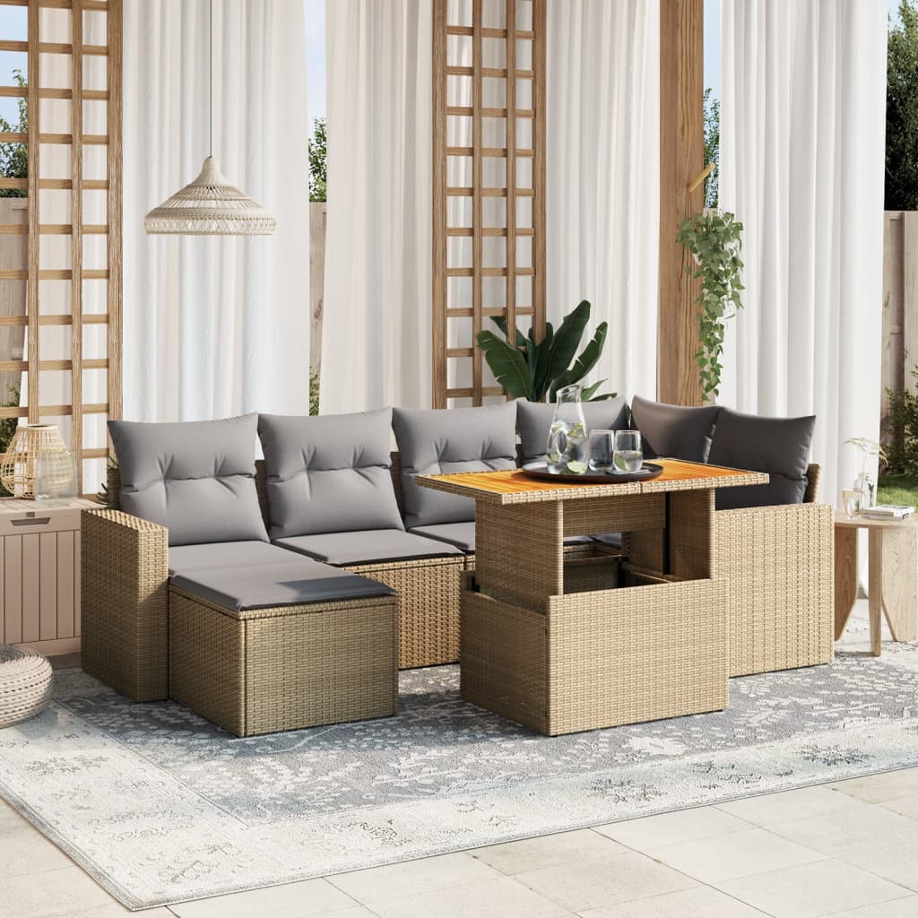 sofasæt til haven 7 dele med hynder polyrattan beige