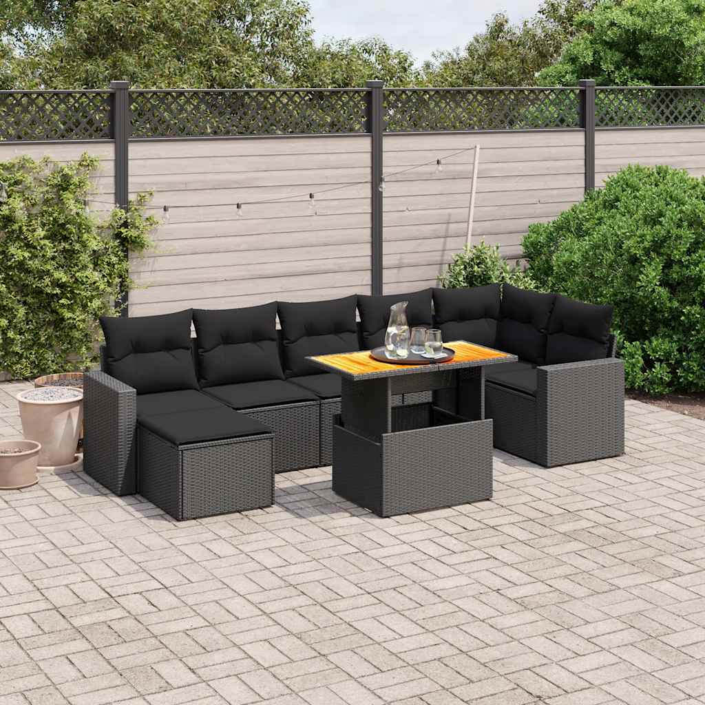 sofasæt til haven 8 dele med hynder polyrattan sort