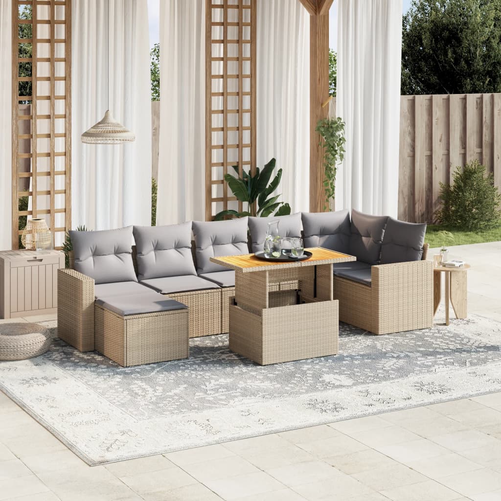 sofasæt til haven 8 dele med hynder polyrattan beige