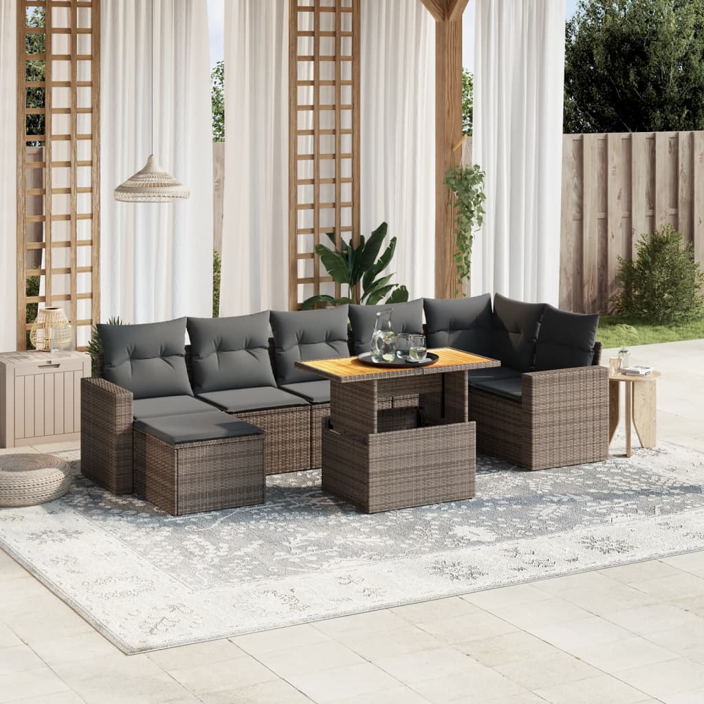 sofasæt til haven 8 dele med hynder polyrattan grå