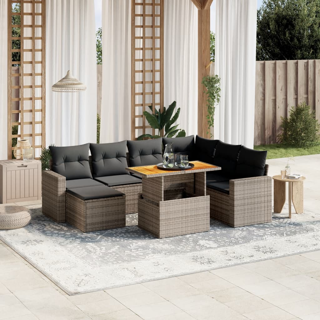 sofasæt til haven 8 dele med hynder polyrattan grå