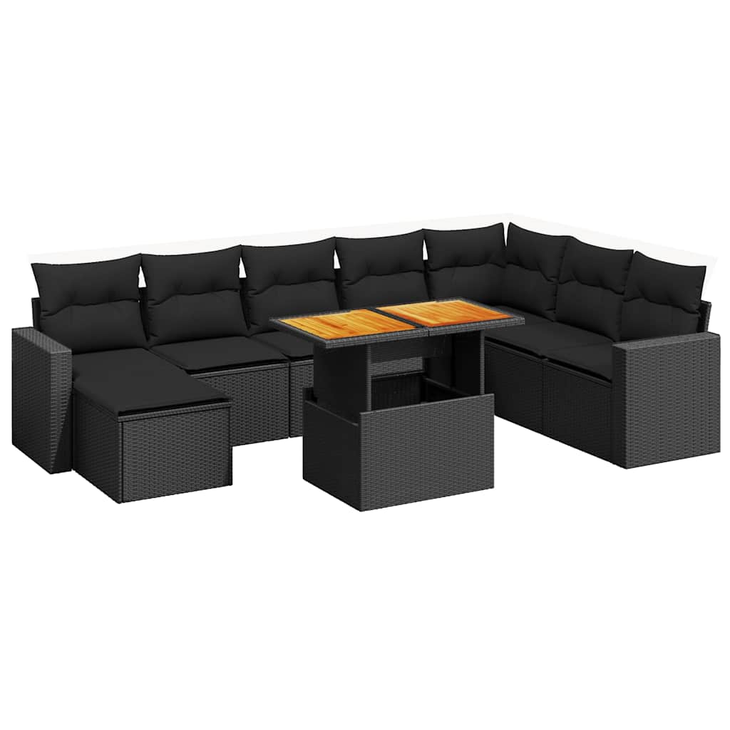 sofasæt til haven 9 dele med hynder polyrattan sort