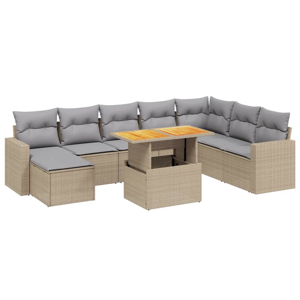 sofasæt til haven 9 dele med hynder polyrattan beige
