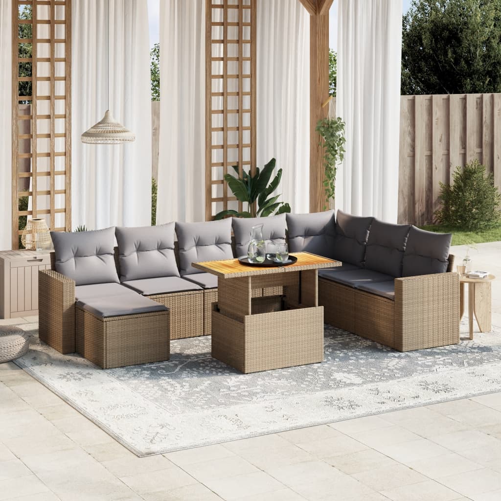 sofasæt til haven 9 dele med hynder polyrattan beige