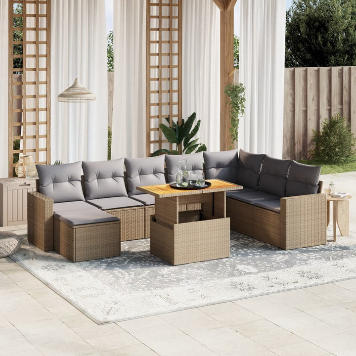 sofasæt til haven 9 dele med hynder polyrattan beige