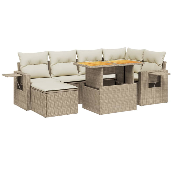 sofasæt til haven 7 dele med hynder polyrattan beige