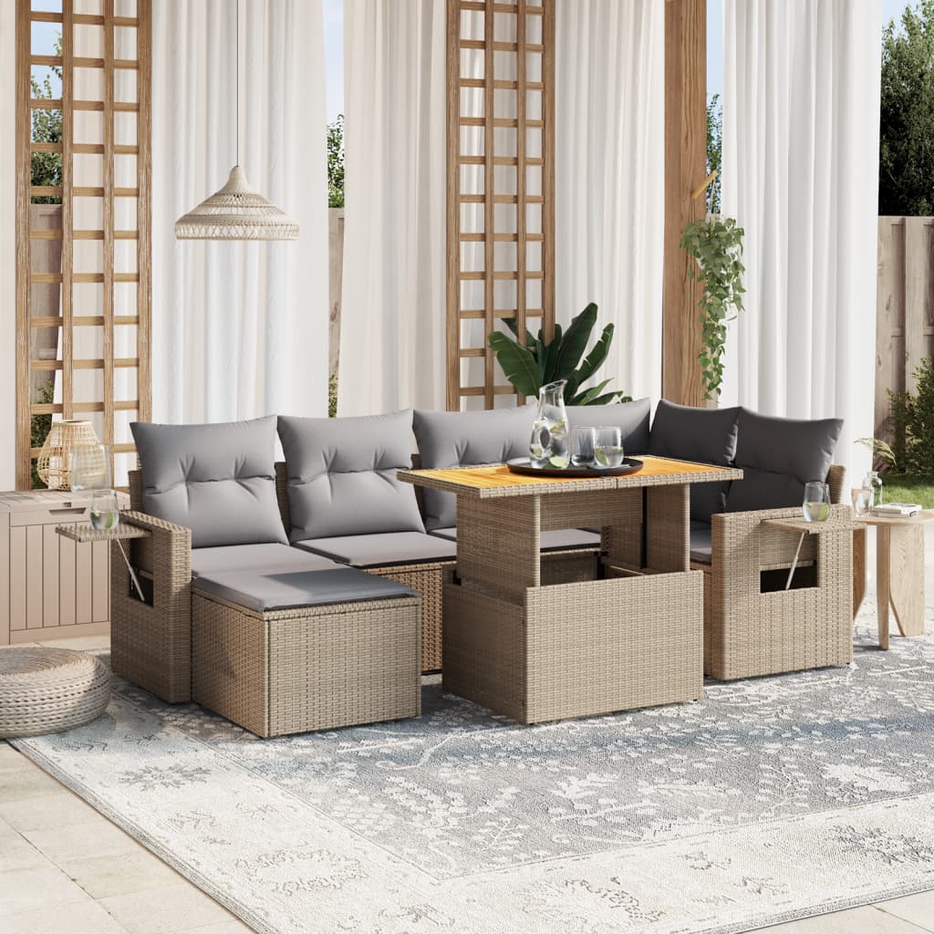 sofasæt til haven 7 dele med hynder polyrattan beige
