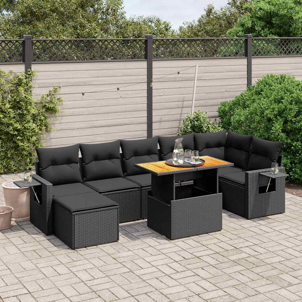 sofasæt til haven 8 dele med hynder polyrattan sort