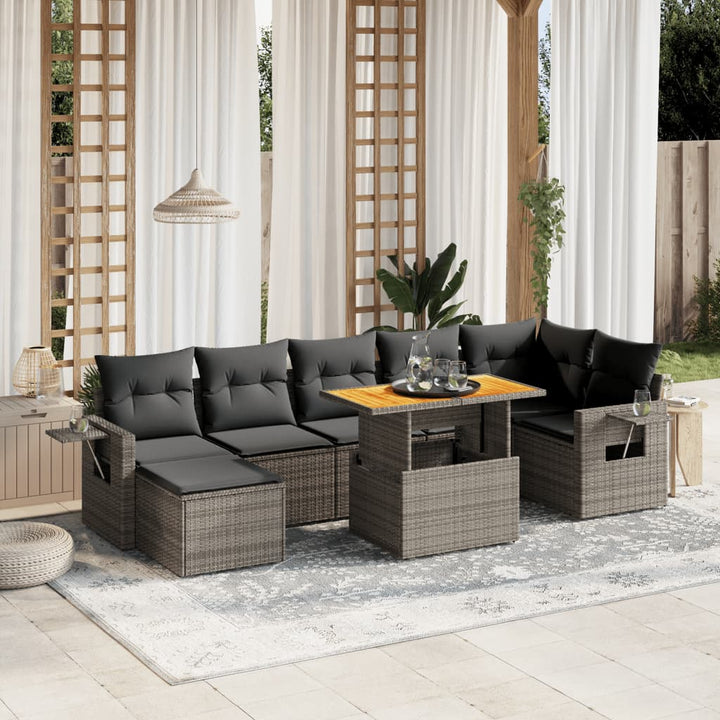 sofasæt til haven 8 dele med hynder polyrattan grå