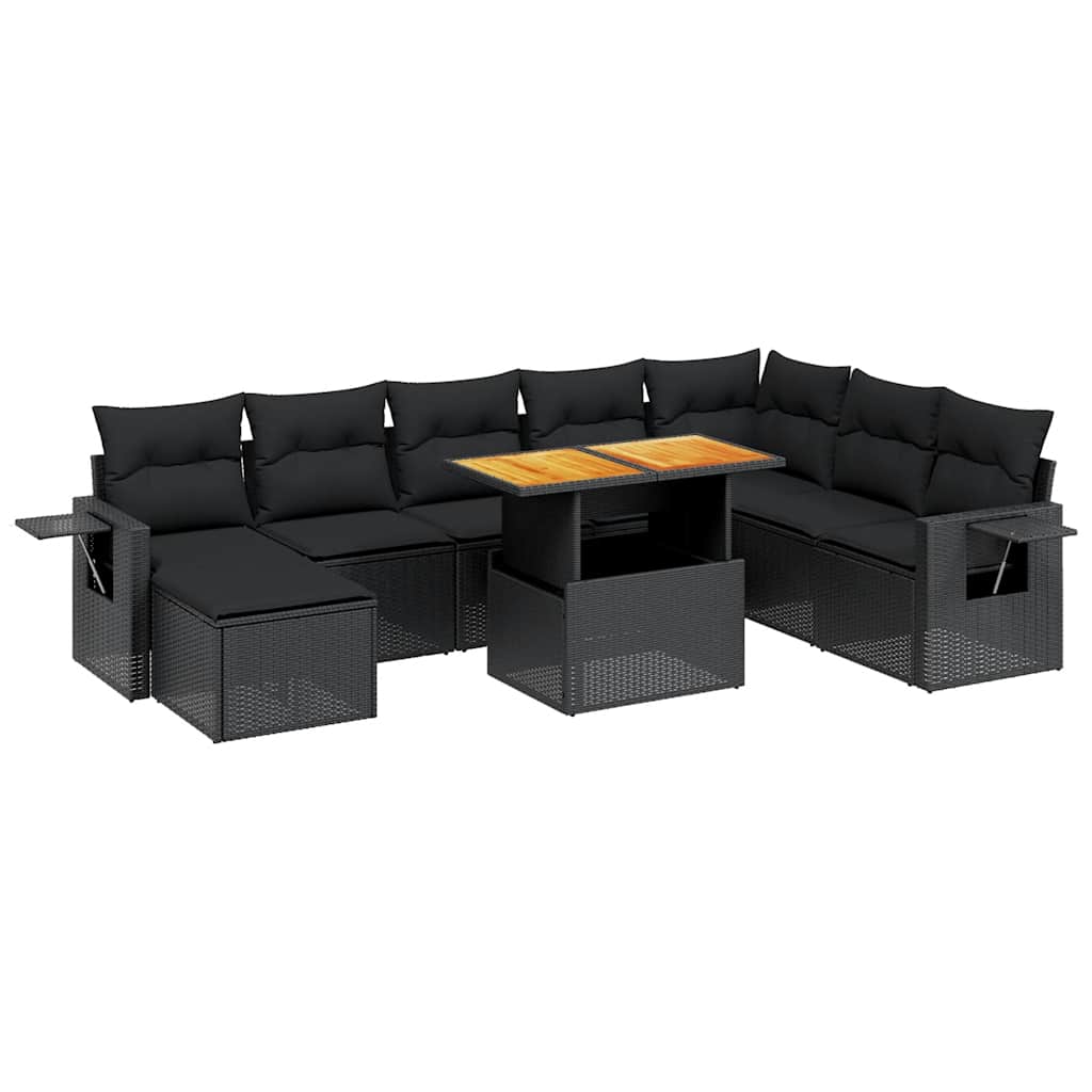 sofasæt til haven 9 dele med hynder polyrattan sort