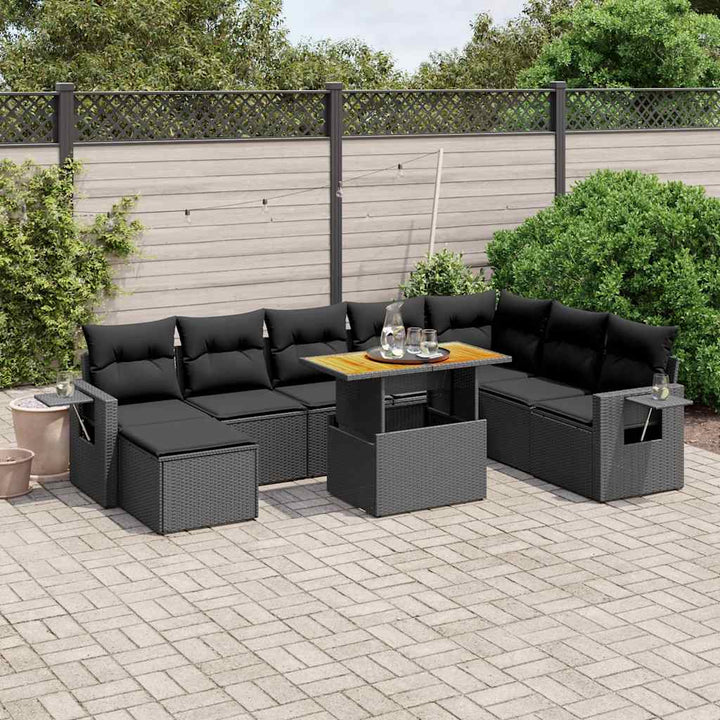 sofasæt til haven 9 dele med hynder polyrattan sort