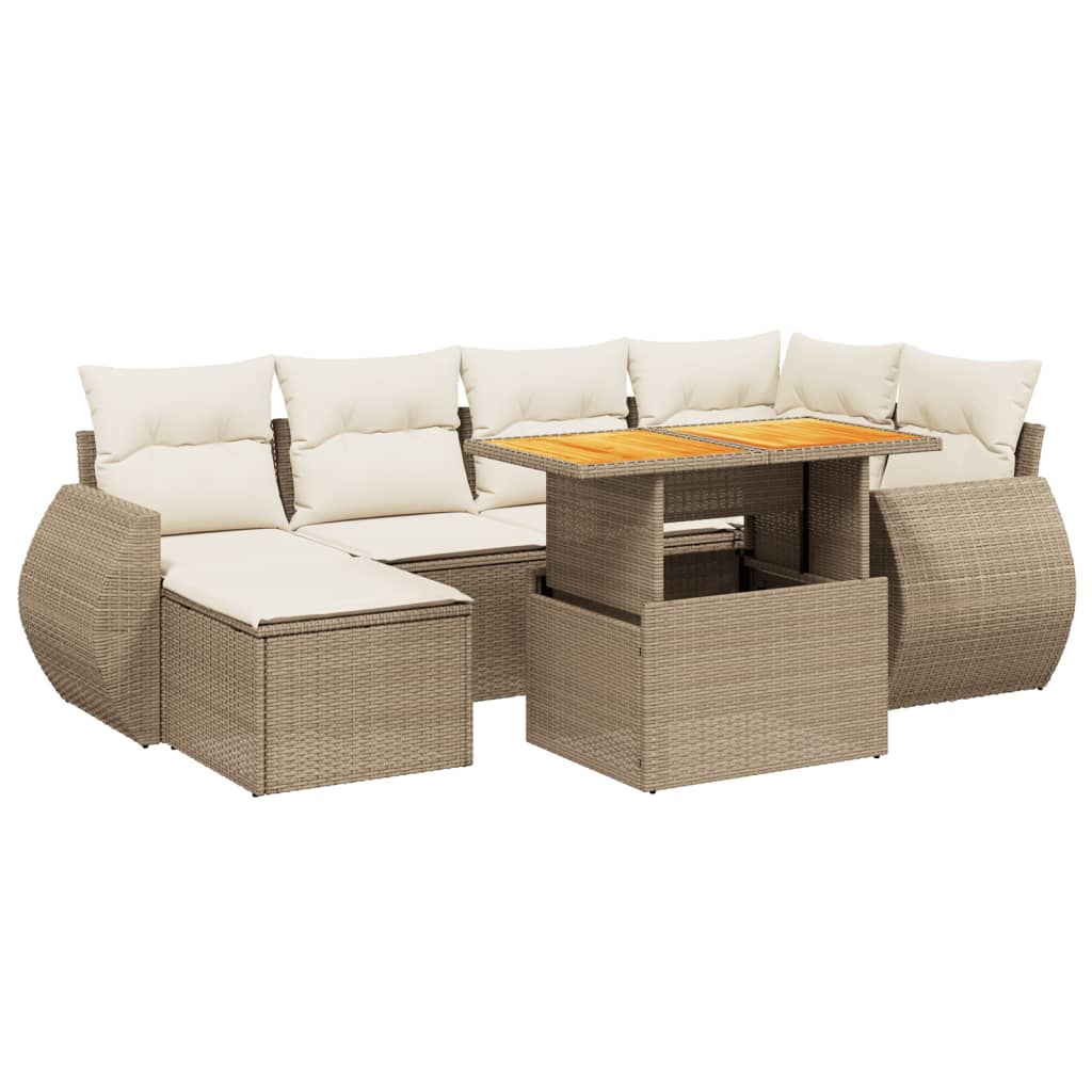 sofasæt til haven 7 dele med hynder polyrattan beige