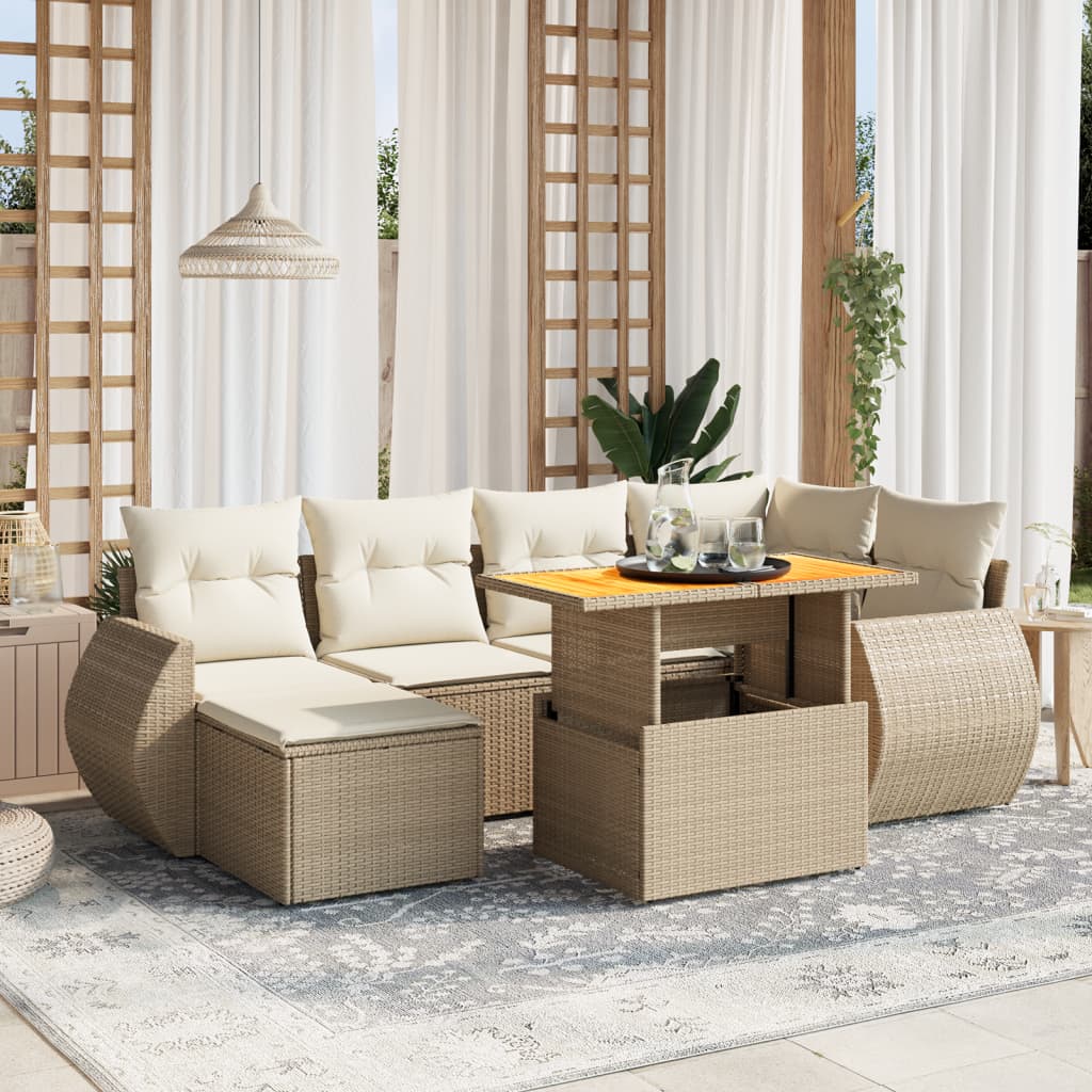 sofasæt til haven 7 dele med hynder polyrattan beige