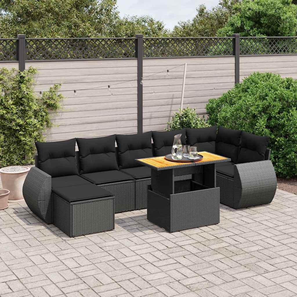 sofasæt til haven 8 dele med hynder polyrattan sort
