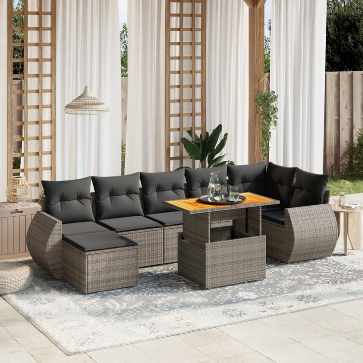 sofasæt til haven 8 dele med hynder polyrattan grå