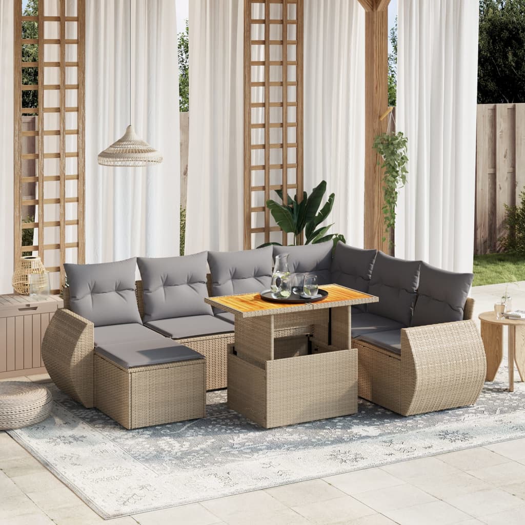 sofasæt til haven 8 dele med hynder polyrattan beige