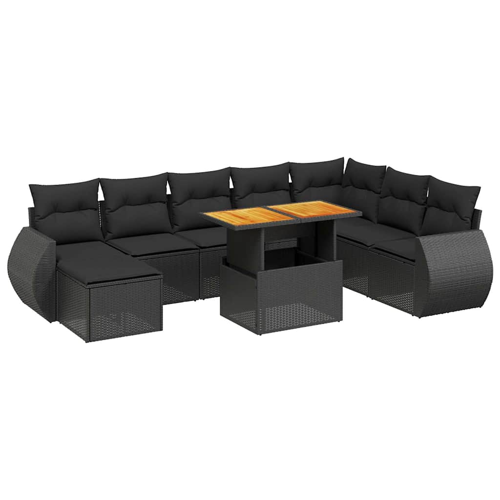sofasæt til haven 9 dele med hynder polyrattan sort