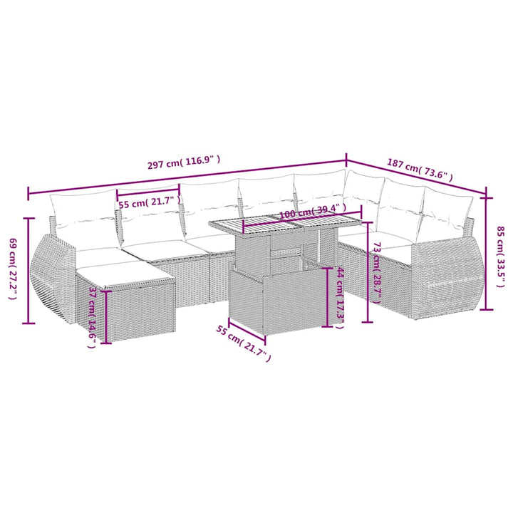 sofasæt til haven 9 dele med hynder polyrattan sort
